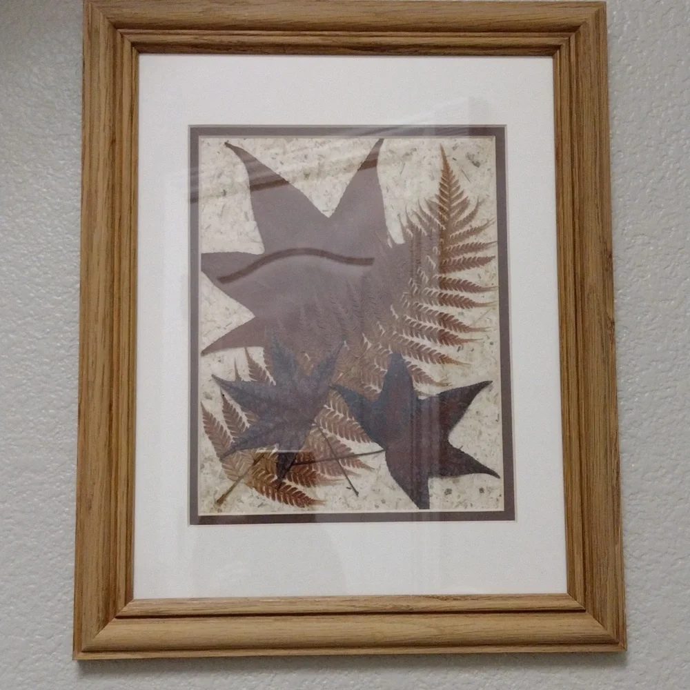 Vintage Handmade Fall Leaves Wall Art  Wooden Frame EUC